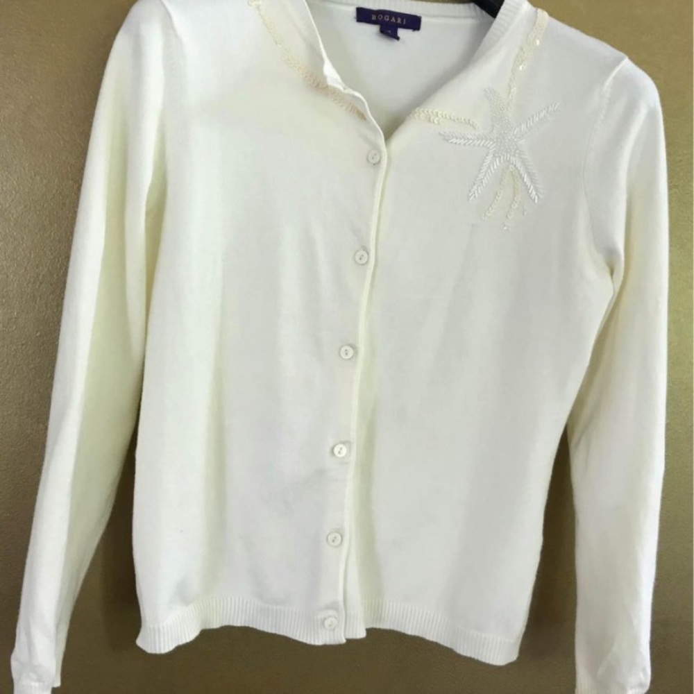Bogari Eleagant Silk Starfish Beachy design pearl with white sequins accents MED